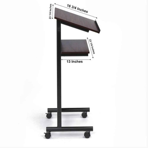 Audio-Visual Direct Wheeled Lectern Podium - Standing Desk with Storage Shelf - Cherry/Black - Ideal for Presentations and Laptop Use