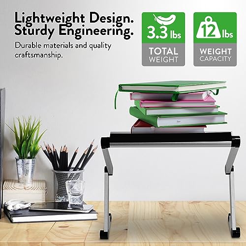 Uncaged Ergonomics Adjustable Book Holder, Tablet & Laptop Stand, Aluminum Portable Reading Stand for Textbooks & Cookbooks, Recipe Holder for Kitchen Counter, Silver