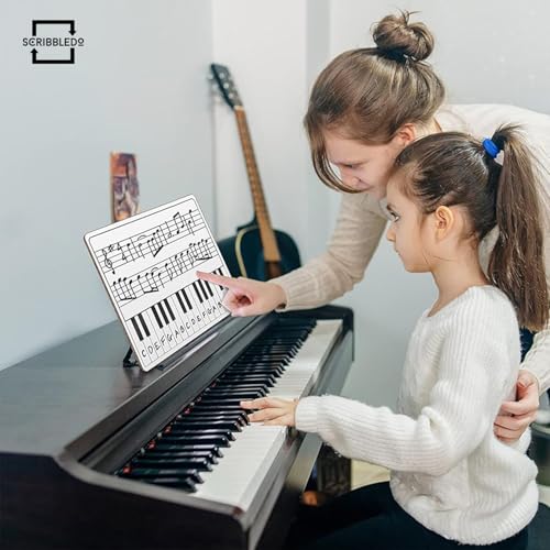 SCRIBBLEDO 10 Pack 11 x 14 Inch Piano Board Dry Erase White Boards Keyboard Double Sided Music Staff whiteboard for Kids Students, Musicians Music Class Supplies. (10 Erasers Included)