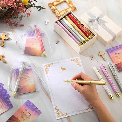 Tellingyou 75 Sets Mother's Day Church Gifts Bulk Included Happy Mother's Day Pens Inspirational Religious Cards Bible Verse Cards and Organza Bags for Women Church Members Christian Gift, 5 Colors