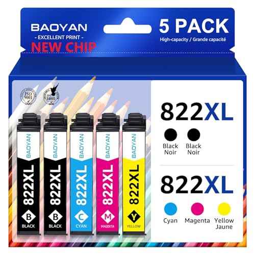 822 822XL 5PACK Remanufactured for Epson 822XL Ink Cartridges for Epson 822 T822 for Epson Workforce Pro WF-4830 WF-3820 WF-3823 WF-4820 WF-4833 WF-4834 Printer (2*Black, Cyan, Magenta, Yellow)