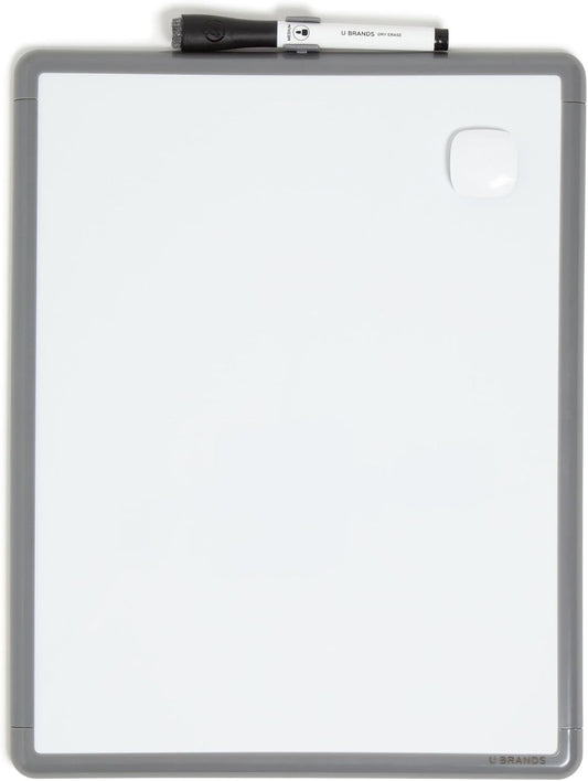 U Brands Contempo Magnetic Dry Erase Board - 11" x 14" Gray Modern Frame with Magnet & Marker