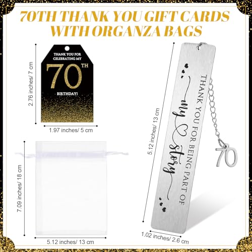 25 Sets Birthday Favors for Guests 25 Thanks for Coming Ballpoint Pens 25 Bookmarks 25 Cards with Organza Bag for Adult Birthday Anniversary Party Souvenir(Metal-70th)