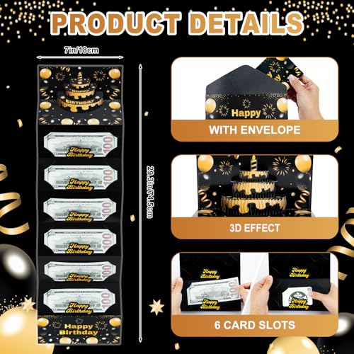 Black Gold 6 Slots 3D Birthday Cake Money Envelope for Cash Gift