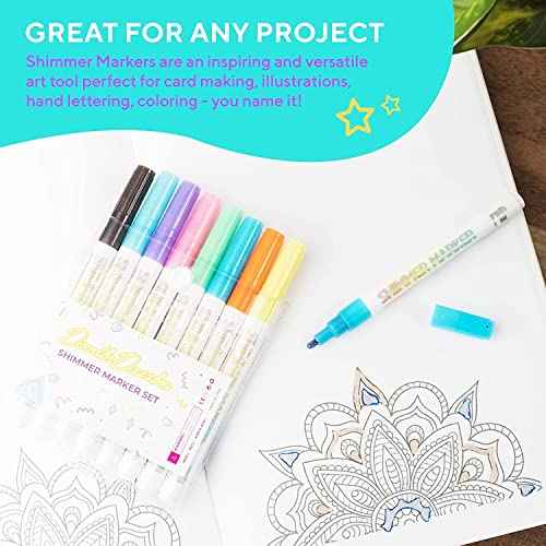 DoodleDazzles Shimmer Markers Set, Double Line Outliner Marker, Metallic Pens, Gifts for Girls, Boys, Kids, Women, etc., School Supplies Great For Drawing, Craft, & more, 20 ct