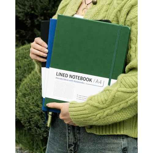 Dynta A4 Lined Journal Notebooks 3 Pack 8.5" x 11" Leather Hardcover Journals 200 Pages/100 Sheets Large Notebooks for Work, Journaling, Note Taking (Black, Green, Blue)