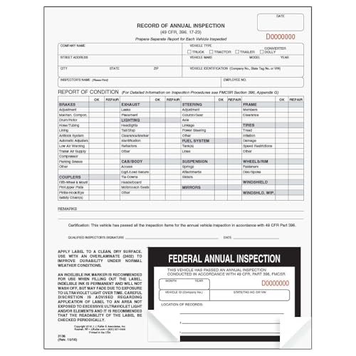 J. J. Keller 100-Pack Annual Inspection Forms & Decals