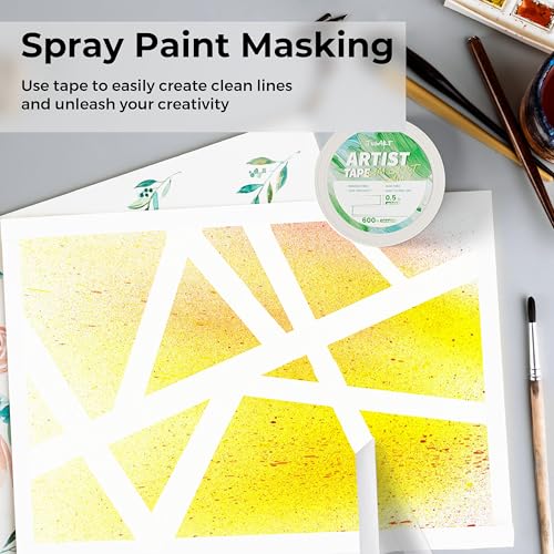 JusArt Artist Tape for Watercolor Paper 0.5 Inch x 200FT - Clear Masking Tape for Artists