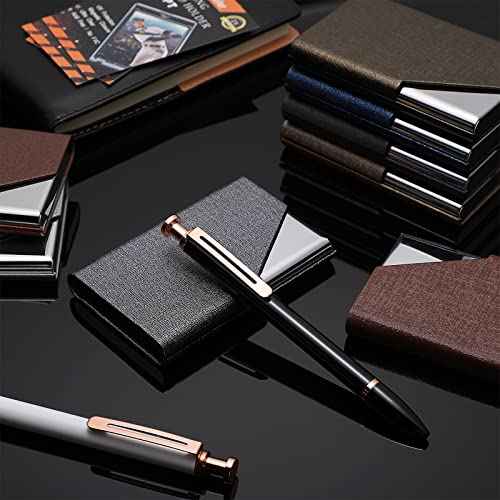 Yexiya 20 Pieces PU Leather Business Card Holder with Magnetic Closure Stainless Steel Slim Wallet Case for ID Credit Card Women Men(Black, Blue, Bronze, Grey, Brown)