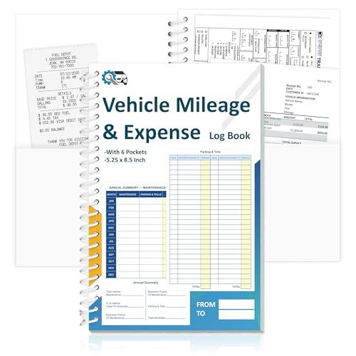 GLDTPOZK Auto Mileage & Expense Journal 60 Pages, 6 Pockets, 600+ Entries 5.25 x 8.5 – Vehicle Log Book