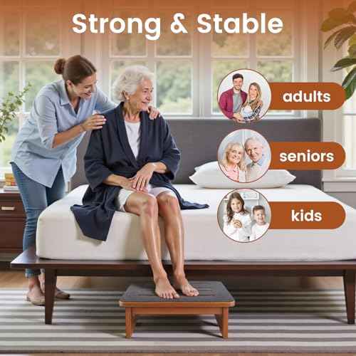 Landrip Step Stool for Adults Seniors with Non-Slip Rubber Stepping Surface, Heavy Duty Wooden Step Stool, Bed Steps for High Beds, Bathroom, Bedroom, Kitchen & Kids Bedside Support