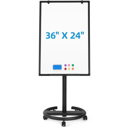 36 x 24 inches Mobile Whiteboard, Magnetic Dry Erase Board, Portable Standing Flip Chart Easel on Wheels for Office Classroom Home, Black