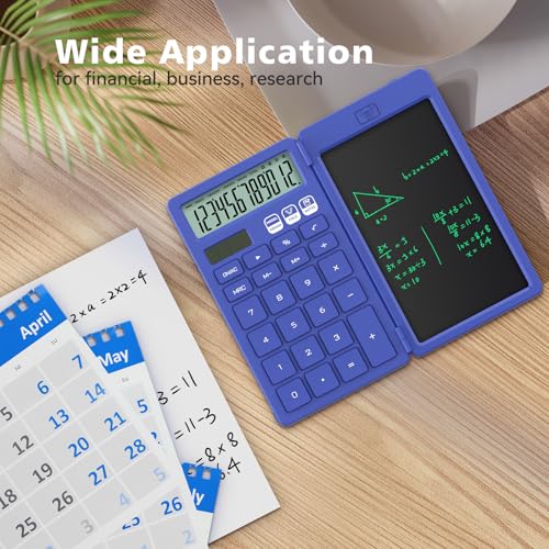 ROATEE Blue Desk Calculator with Erasable LCD Notepad - Portable Office & School Essential