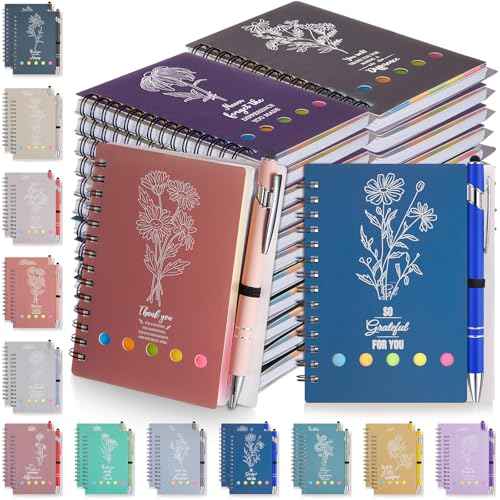 48 Pcs/24 Set Employee Appreciation Gifts Christian Gifts Bulk, A6 Spiral Notebook Journal Lined Notepad with Sticky Note Ballpoint Pen for Women Men Birthday Business Office Church Supplies(Pastel)