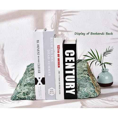 AMOYSTONE Green Mica Stone Non-Slip Bookends for Small/Kids Books | Rubber Bumpers & 2-3LBS Weight | Home Office Desk Organizer