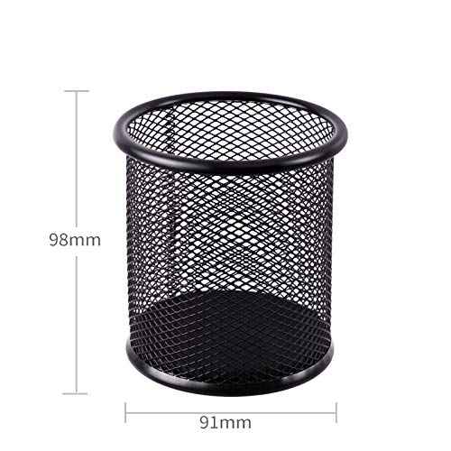 Black Pen Holder Cup for Desk, Black Wire Mesh Pencil Cup Holder for Desk Office Pen Organizer