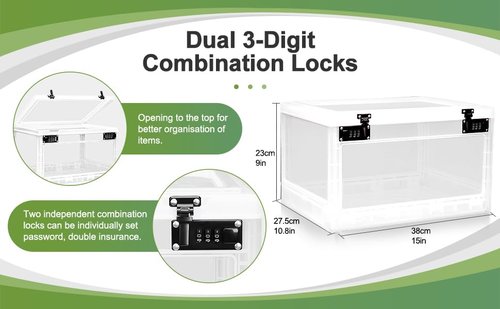 GLOQESEN Large Medicine Lock Box, Personal Items Lockable Container for Phone/Tablet, Refrigerator Locking Storage Bin for Snack/Food, Childproof First AID Locked Cabinet