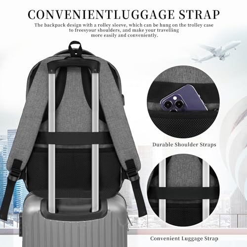 Backpack for Women Men, School Backpack for Boys Girls Teens, 17.3 Inch Laptop Backpack with USB Port, College Middle High School Bookbag, Water Resistent Business Mochila para hombre, Grey