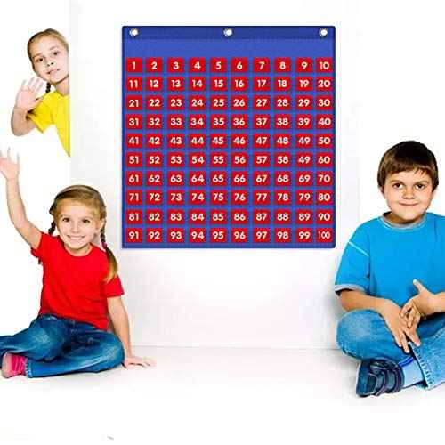 Eamay Hundreds Pocket Chart with 130 Number Cards, Number 1-100 Board Pocket Chart for Teacher Lessons in a Classroom or for Use at Home (100 Pockets)