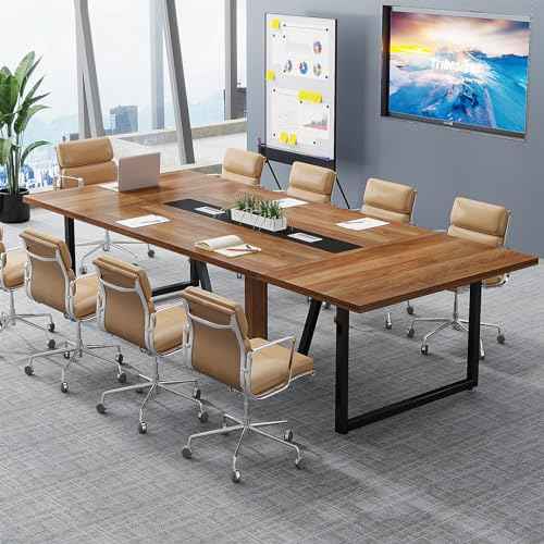 Tribesigns 8FT Conference Table, 94.49 L x 47.24 W x 29.53 H Inches Large Meeting Podcast Table for 10 People, Business Style Wooden Training Table with Strong Metal Frame for Office Conference