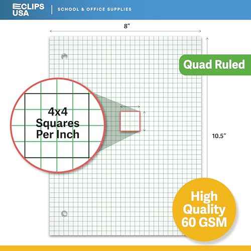 Graph Paper, Loose Leaf Graph Paper, 4 x 4 An Inch Quad Ruled Graph Paper, 10.5¡± x 8¡± Graphing Paper, 56 gsm, 150 Per Pack, 900 Sheets (6 Pack)