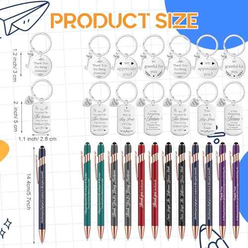 Fulmoon 36 Pcs Thank You Teacher Gift Include 12 Refillable Inspirational PU Leather Journal Notebook 12 Ballpoint Pen 12 Motivational Keychain Employee Appreciation Gift for Nurse Volunteer Coworker