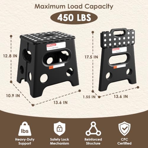 13 Inch Folding Step Stool with 450LBS Capacity, Non-Slip & Safety Lock