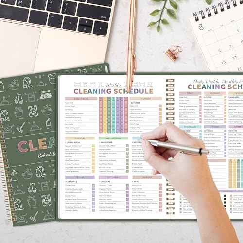 ADHD Cleaning Planner for Adults Women, Cleaning Schedule and Checklist Notebook, Daily Weekly Monthly Schedule Household Cleaning Checklist Planner, Green