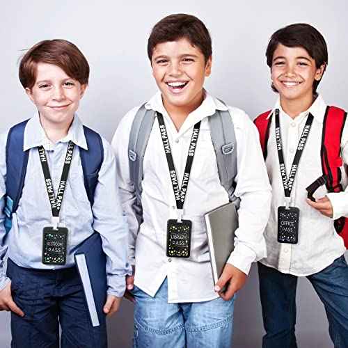 Tatuo 16 Pcs Hall Pass Lanyards Card Passes Set Vertical Bathroom Pass Restroom Unbreakable Gift for Teacher Nurse Library Office(Black)