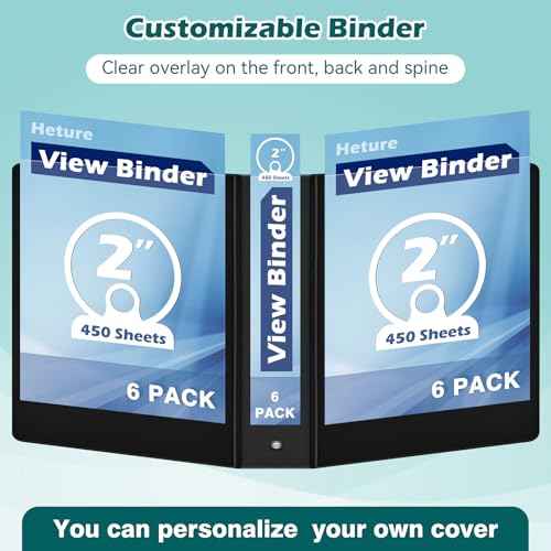 3 Ring Binder 2 Inch 6 Pack,2" Clear View with Round Rings, PVC-Free,Holds for 450 Sheets 8.5X 11 US Letter Size Paper, Durable Black Binders Perfect for Office,School and Home