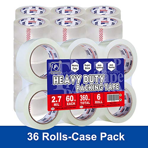 P PERFECTAPE Heavy Duty Packing Tape 36 Rolls, Clear, 2.7 Mil, 1.88" x 60Y - Strong Adhesion