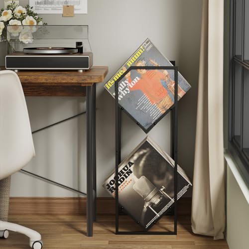 PAPAGIFTREE 2 Tier Vinyl Record Storage Rack - Holds up to 200 LPs, Metal Display Shelf with Adjustable Dividers