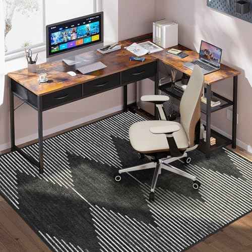 Office Chair Mat for Hardwood Floors, Durable 51"x63" Low-Pile Bohemian Stripe Desk Rug with Non-Slip Backing, Easy-Glide Computer Floor Protector for Rolling Chairs