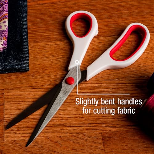 SINGER 8.5 Inch Fabric Scissors with Comfort Grip - Dressmaker Shears, Red & White, 1-Pack