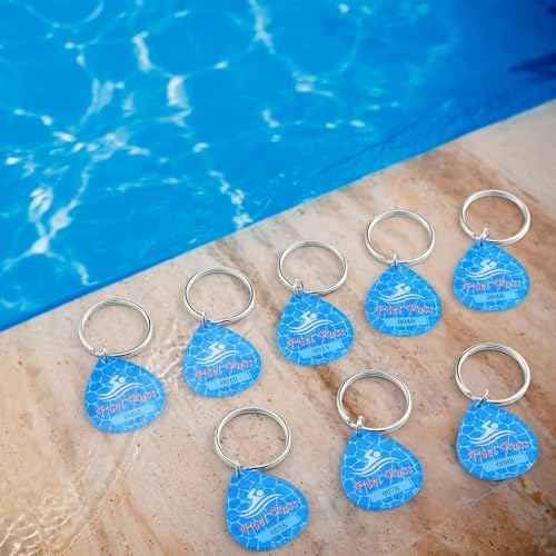 Honoson 200 Pcs Pool Pass Tags with Consecutive Numbers 0001-0200 Water Drop Shape Pool Keychain with Ring