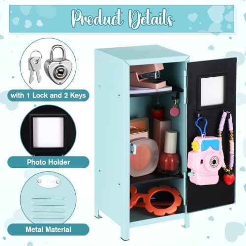 2 Pcs Christmas Mini Locker with Lock and 2 Keys 10.8 Inch Miniature Small Storage Locker Real Littles Cute for Xmas Santa Desktop School Home Office Container(Pink Teal)