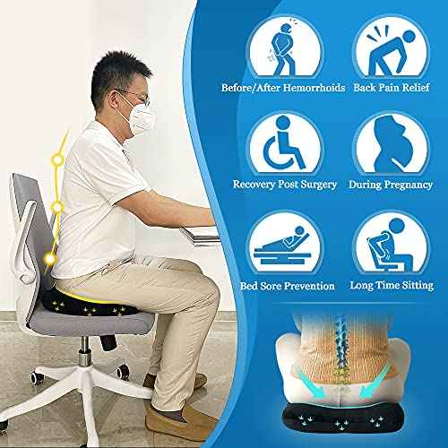 AOSSA Donut Pillow for Hemorrhoid, Tailbone, Sciatica Pain Relief, Butt Donut Seat Cushion, Doughnut Pillow for Sitting, Coccyx, Lower Back, Prostate ? Ideal for Wheelchair Car Gamer Office Chair