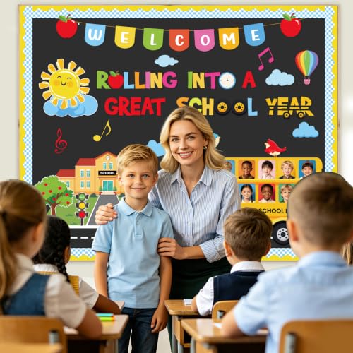 Yellow 66pcs Welcome Back to School Bulletin Board Decorations Set School Bus DIY Classroom Wall Decor PAIVSUN