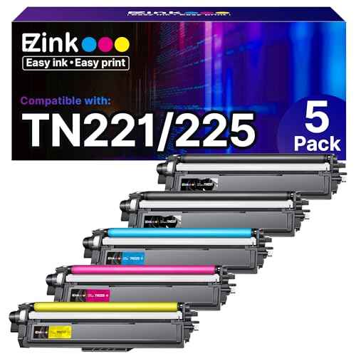 E-Z Ink Compatible TN221 TN225 Toner Cartridge Replacement for Brother TN-221 TN-225 to Use with MFC-9130CW HL-3170CDW MFC-9340CDW HL-3140CW MFC-9330CDW (2 Black 1 Cyan 1 Magenta 1 Yellow, 5 Pack)