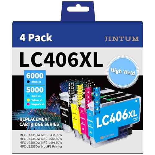 LC406XL Ink Cartridges Compatible Replacement for Brother LC406XL Ink Cartridges LC406 LC 406 XL Compatible with Brother MFC-J4335DW MFC-J5855DW MFC-J6955DW MFC-J4535DW MFC-J6555DW Printer(4-Pack)