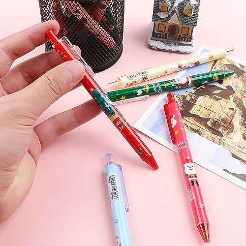 CCINEE 30 Pcs Christmas Gel Pen Cute Retractable Printing Pens Xmas Ballpoint Pen Santa Claus Elk Snowman Christmas Tree Black Ink for School Office Supplies Children Gift Rewards