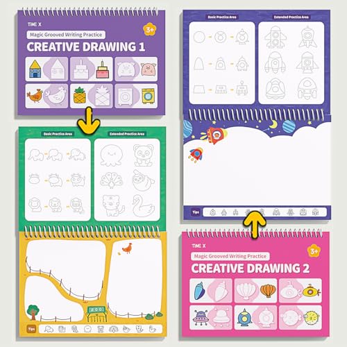 TIME X Magic Grooved Writing Practice Books, Reusable Handwriting Practice Books, Groove Workbooks, Handwriting Practice for Kids 3 +, Large Writing Practice Books (Practice 6-Books)