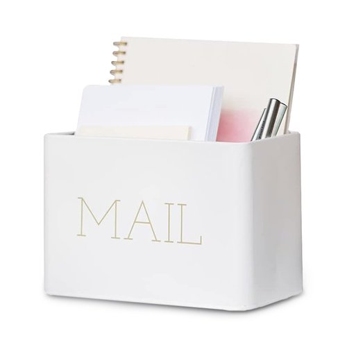 Lola Creates Farmhouse Mail Organizer - Drawer Organizers - Metal Box - Stylish Decor for Office and Kitchen Counter - Decorative with Gold Lettering - White