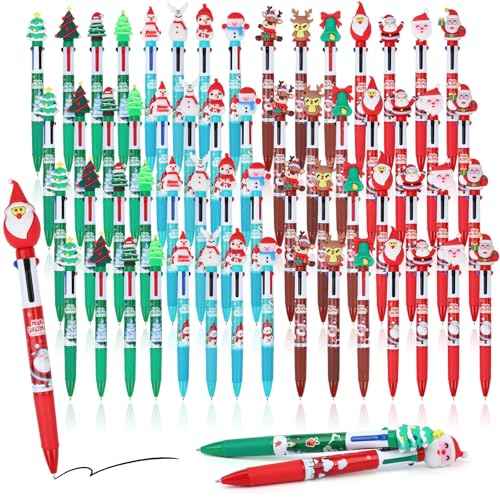 120 Pieces Christmas Multicolor Pens All In One 4-in-1 Ballpoint Pen 0.5mm Christmas Retractable Pen Santa Snowman Reindeer Writing Pens for Xmas Students School Office Coworker Supplies Gifts