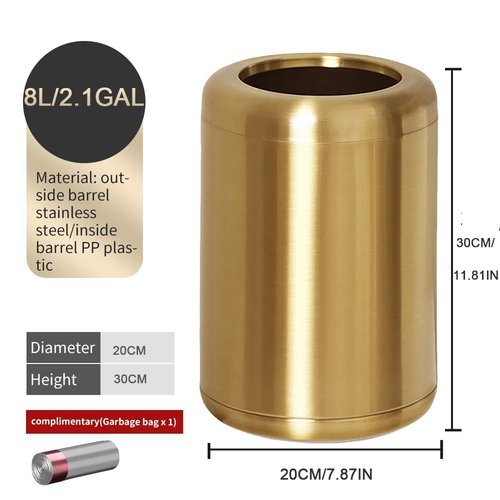 LEASYLIFE 8L/2.1gal Brushed Nickel Gold Trash Can, Small, Multi-purpose - Bathroom, Powder Room, Bedroom, Office