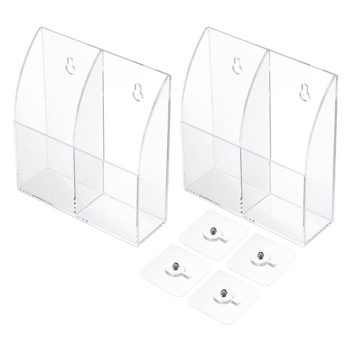 PATIKIL Remote Control Holder, 2 Pack Acrylic Wall Mount Caddy Organizer 2-Slot Media Storage Box for Home Office, Clear