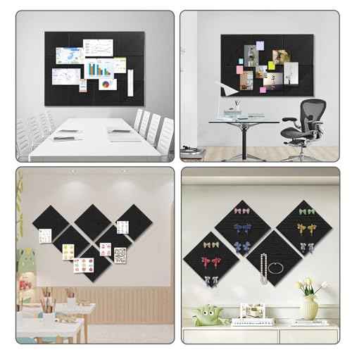 Large Cork Board for Walls 48"x 36", 12 Pack Felt Wall Tiles with Safe Removable Adhesive Tabs, Cork Board for Office,Pinboard Bulletin Board - Black
