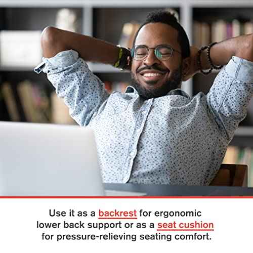 ObusForme Sit-Back Cushion ? Seat Cushion and Posture Support, Contoured Ergonomic Design for Soothing Relief, Memory Foam Lumbar Support Pillow for Office Chairs and More