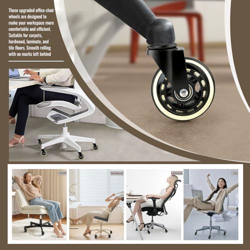 3-Inch Rubber Office Chair Wheels Replacement Caster Set of 5
