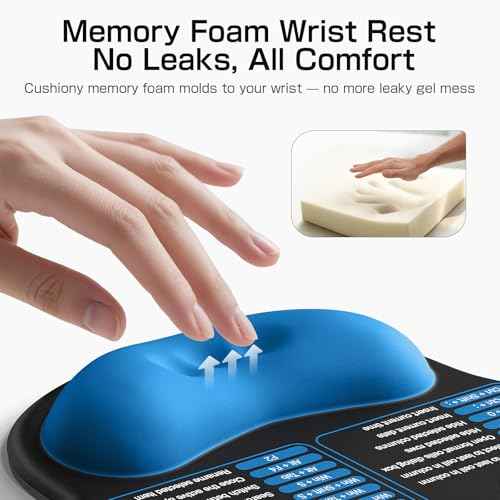 Mouse Pad with Wrist Rest - Ergonomic Memory Foam Support, Small Cute Excel Cheat Sheet Mousepad with Windows & Office Shortcuts, Non-Slip PU Base, for Computer Desk Laptop Travel, Black Blue